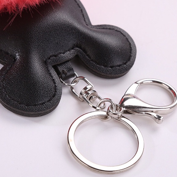 Mickey Mouse w/ Grey Pom Pom on a Silver Keychain - Picture 4 of 7